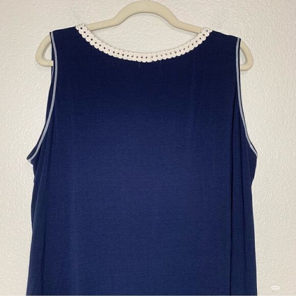 Max Studio Navy Blue Crochet Sleeveless Tunic Top - Picture 6 of 11